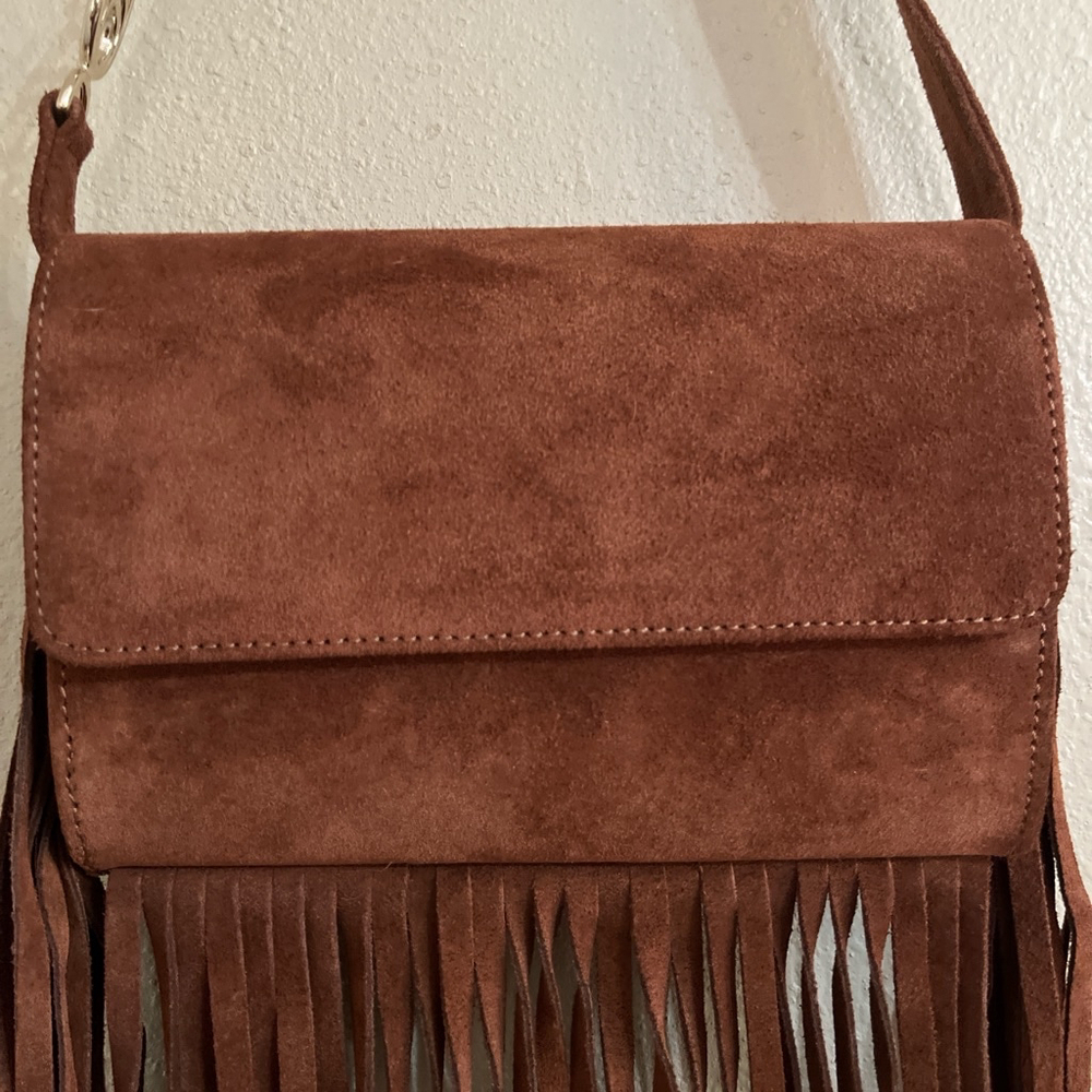 Brother Vellies Brown fringe crossbody bag with chain detail - Picture 4 of 14